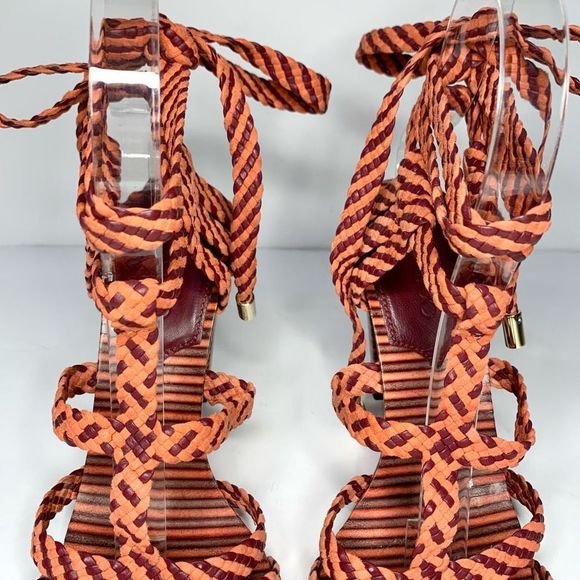 Jimmy Choo Trix 100mm Woven Multi-Wrap Sandal High Heel Pumps Coral EU 37 US 7 - Picture 4 of 11